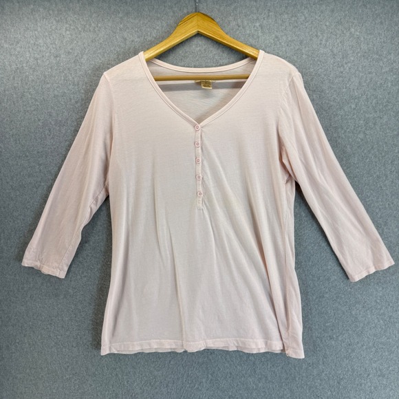 Mod-O-Doc Henley Shirt 3/4 Sleeve Button Down V Neck Top Casual Pink Size 3 FLAW - Picture 1 of 11